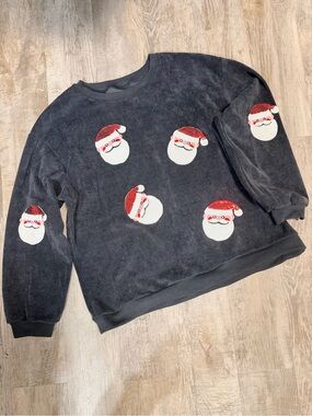 Women’s Black Santa Embroidered Crewneck Sweater